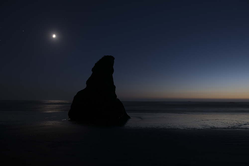 Moon and Sea Stack, Ruby Beach, Olympic National Park, Washington